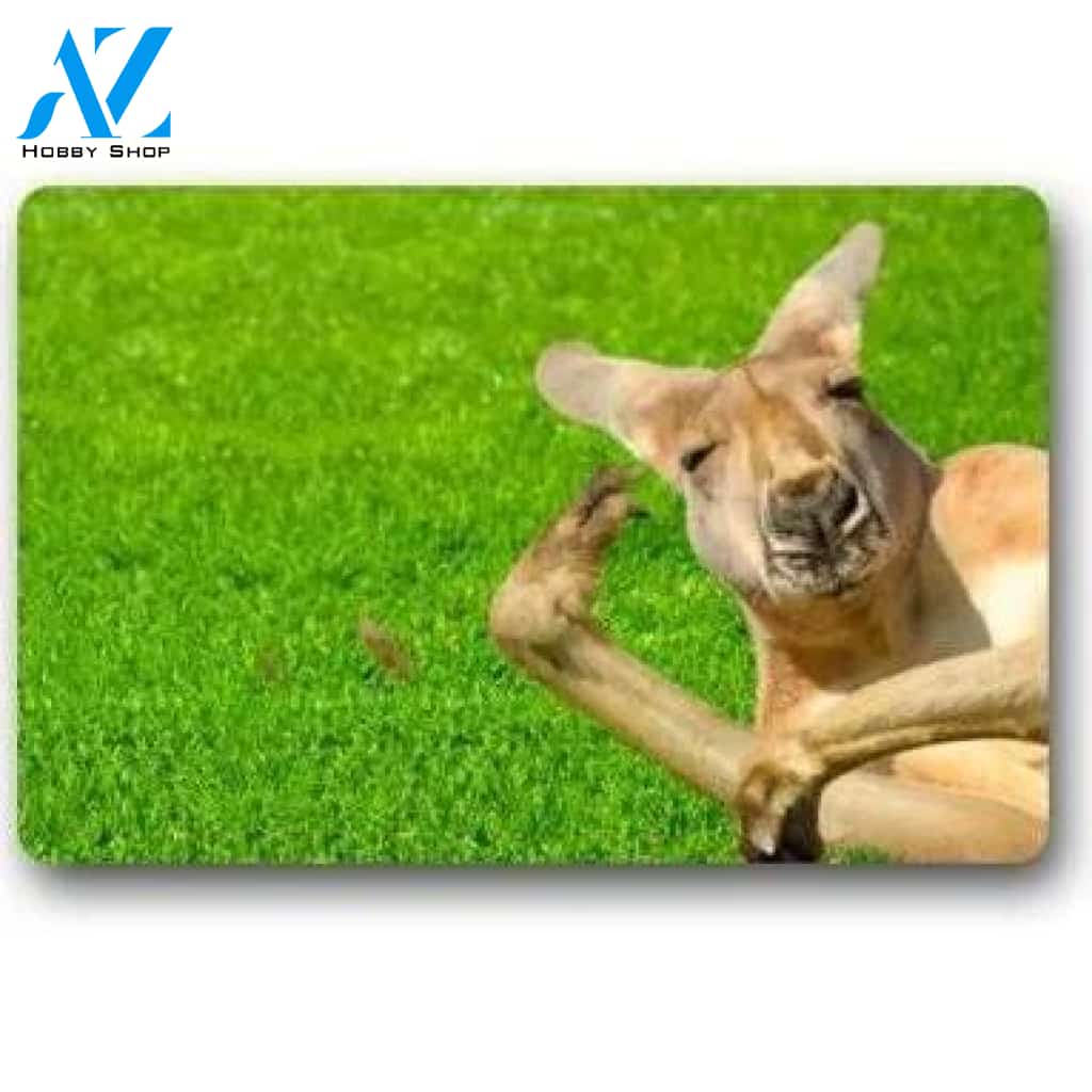 Funny Kangaroo in Grass Doormat Indoor and Outdoor Mat Entrance Rug Sweet Home Decor Housewarming Gift Gift for Kangaroo Lovers Wildlife Animals Lovers