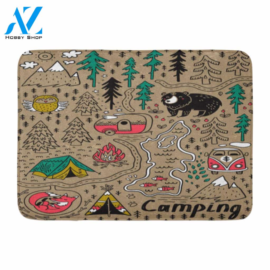 Funny Map Nature Landscape Camping Indoor and Outdoor Doormat Welcome Mat House Warming Gift Home Decor Funny Doormat Gift Idea