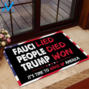 Funny Mat SayingsFauci Lied People Died Trump Won Doormat