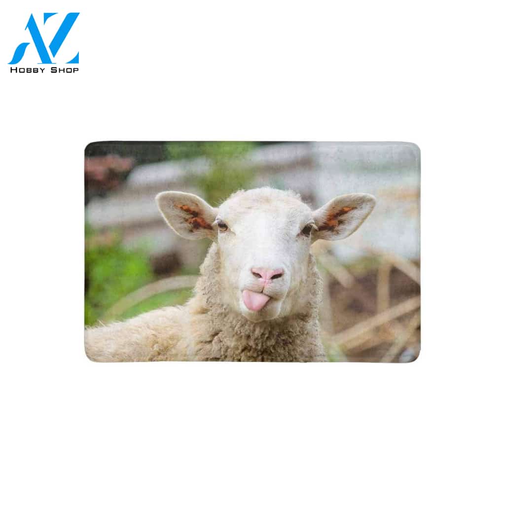 Funny Naughty Sheep Showing Tongue Cute Animal Doormat Welcome Mat House Warming Gift Home Decor Funny Doormat Gift Idea