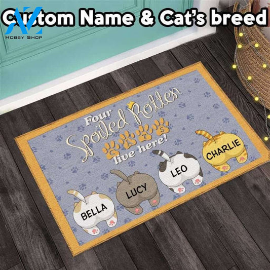 Funny Personalized Butt Cat Doormat, Spoiled Rotten Cat Lives Here Doormat, Custom Cat Doormat, Cat Lovers, Welcome Doormat, Home Decoration