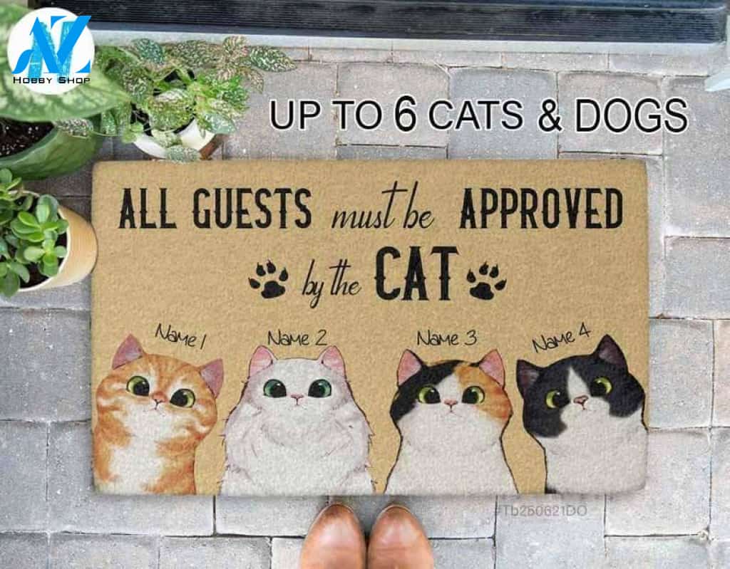 Funny Personalized Cat Decorative Mat-All Guests Must Be Approved By The Cat Doormat-Custom Cat Doormat-Welcome Mat-Gift For Cat Mom,Pet Mat