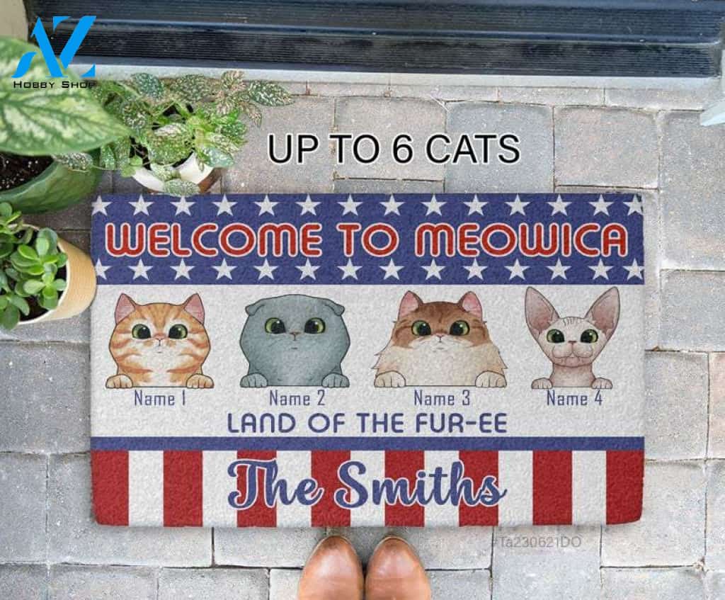 Funny Personalized Cat Decorative Mat-Welcome To Meowica Land Of The Furee Doormat-Rug-Custom Cat Doormat-Welcome Mat-Gift For Cat Mom,Dad