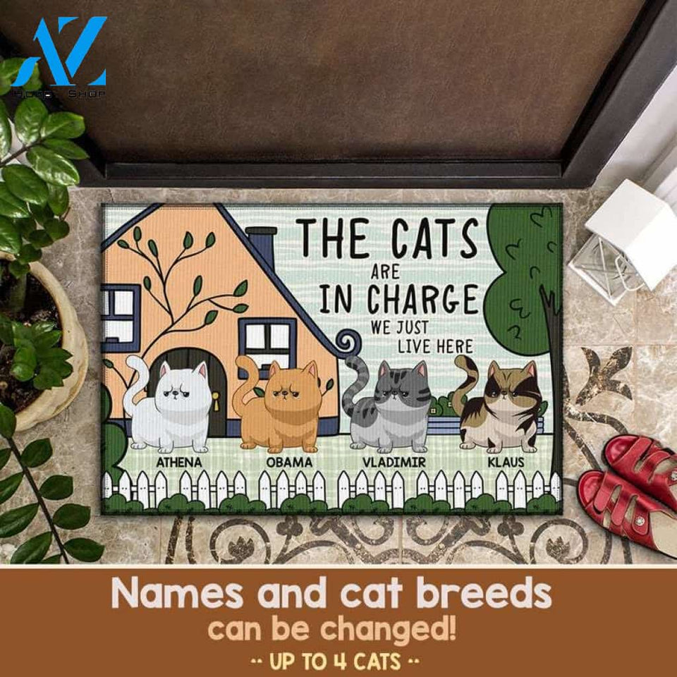 Funny Personalized Cat Doormat, The Cats Are In Charge, Funny Cat Doormat, Custom Cat Doormat, Cat Lovers Gift, Welcome Mat, Funny Doormat