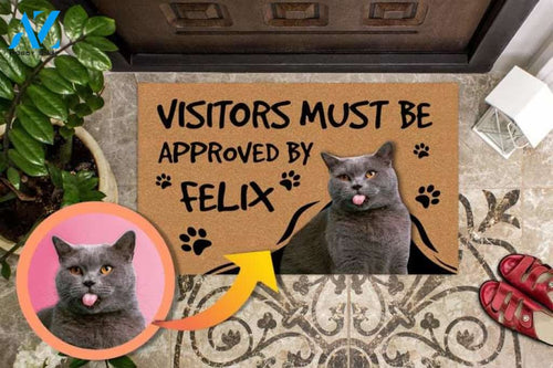 Funny Personalized Cat Doormat, Visitors must be approved by Cat Door Mat, Custom Photo Cat Lover Gift, Cat Face Picture on Mat,Housewarming