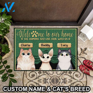 Funny Personalized Cat Doormat, Welcome To Our Home Doormat, Custom Cat Doormat, Gift For Cat Lover, Housewarming Gift, Welcome Home Doormat