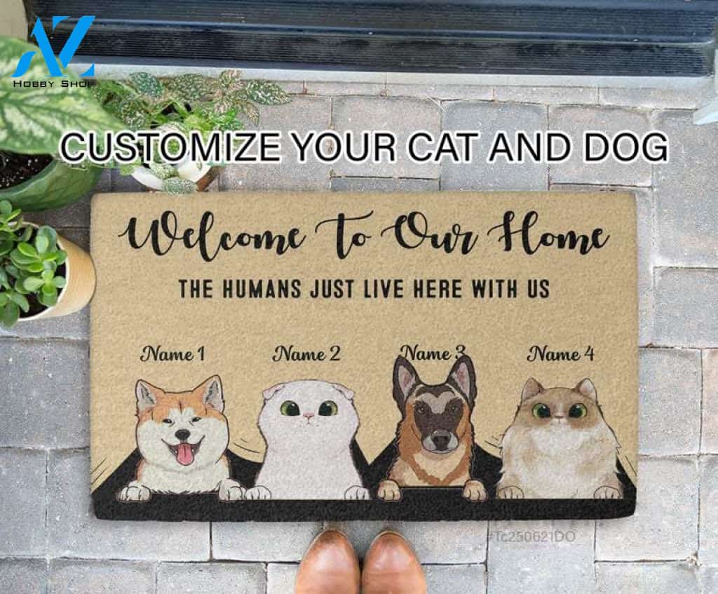 Funny Personalized Dog,Cat Decorative Mat-Welcome To Our Home Doormat-Custom Dog,Cat Doormat-Funny Welcome Mat-Gift For Dog,Cat Mom,Dad