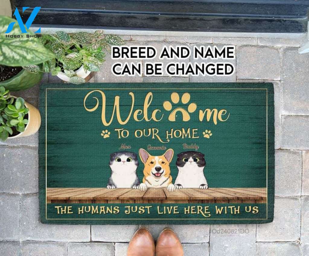 Funny Personalized Dog,Cat Decorative Mat-Welcome To Our Home Doormat-Custom Dog,Cat Doormat-Funny Welcome Mat-Gift For Dog,Cat Mom,Dad Cat