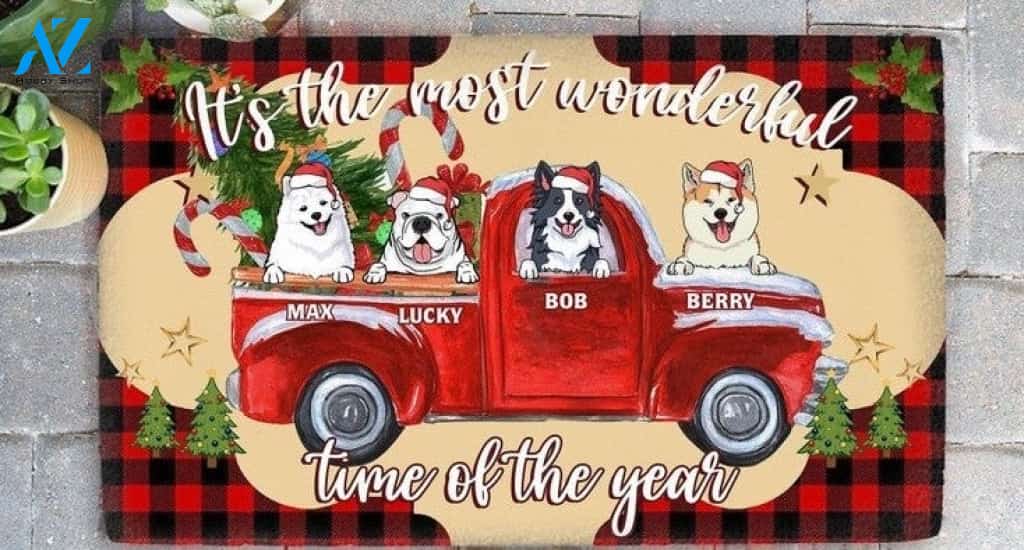 Funny Personalized Dog Cat It's The Most Wonderful Time Of The Year Christmas Doormat Gift For Dog Cat Lovers Birthday Gift Home Decor Warm House Gift Welcome Mat