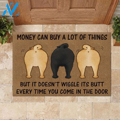 Funny Pug Wiggle DoorMat | Felt And Rubber | 40x60 cm | 45x75 cm | 60x90 cm | Colorful | DO1634