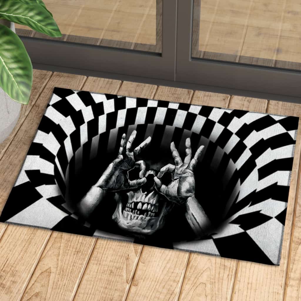 FUNNY SKULL ILLUSION DOORMAT
