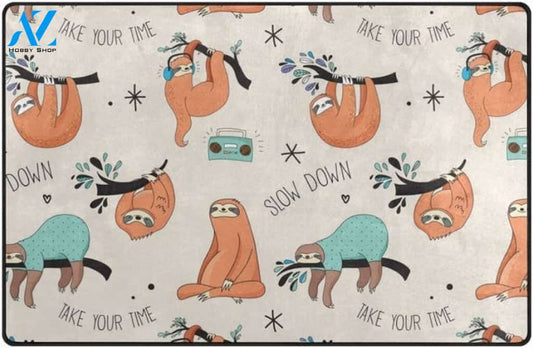 Funny Sloth Music Activities Area Rug Indoor and Outdoor Doormat Warm House Gift Welcome Mat Gift for Friend Family