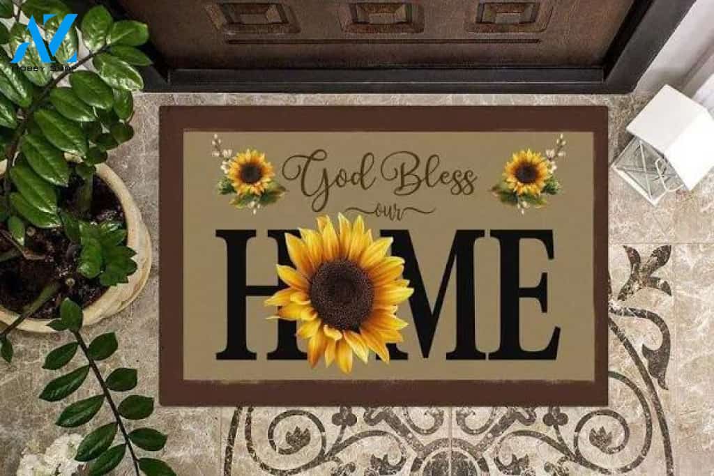 Funny Sunflower Bless Our Home Family And Friend Awesome Doormats Inhouse Doormats Home Decor Housewarming Gift