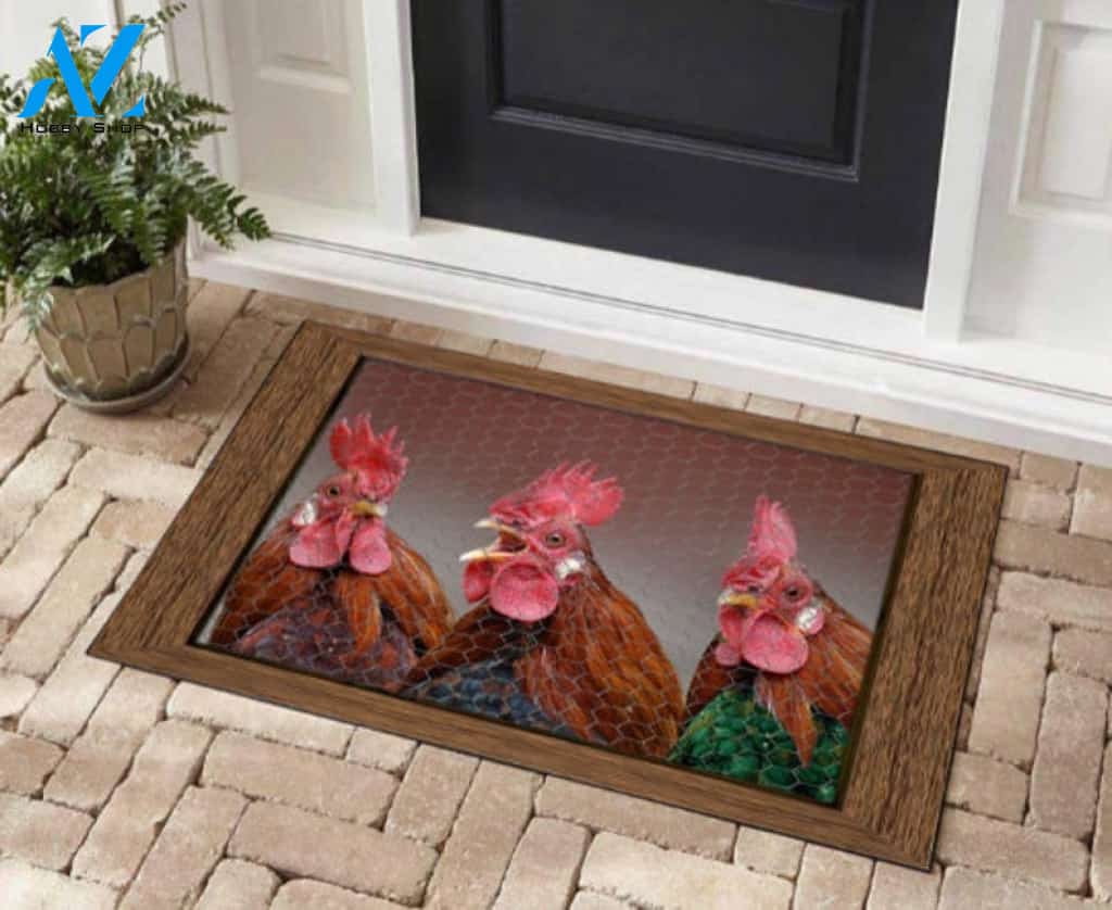 Funny Three Roosters Doormat Welcome Mat House Warming Gift Home Decor Funny Doormat Gift Idea