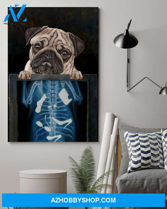 Funny X-Ray Pug Dog Canvas And Poster, Wall Decor Visual Art
