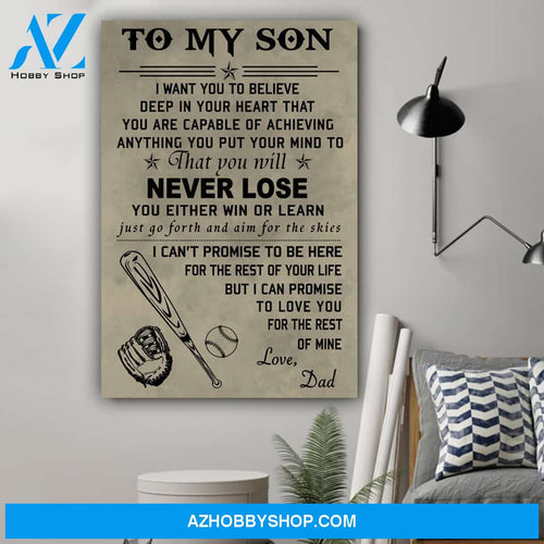 G-Baseball Dad To son Never Lose Canvas And Poster, Wall Decor Visual Art Gift Father's Day