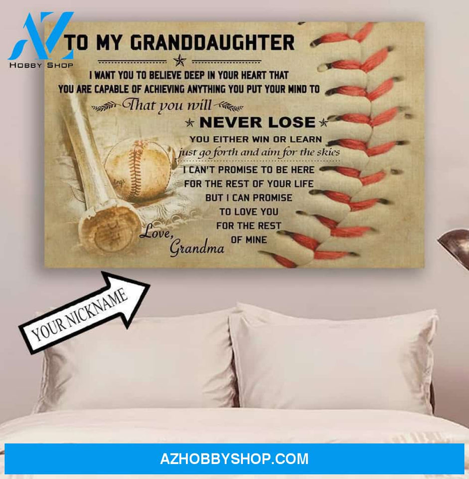 G Baseball Poster Grandma To Granddaughter Never Lose Gift For Granddaughter