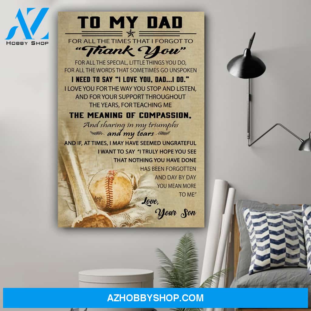 G-Baseball Son To Dad Thank you Canvas And Poster, Wall Decor Visual Art Gift Father's Day