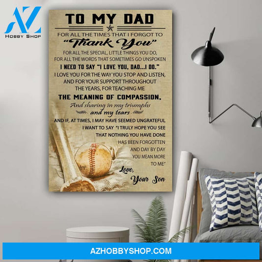 G-Baseball Son To Dad Thank you Canvas And Poster, Wall Decor Visual Art Gift Father's Day