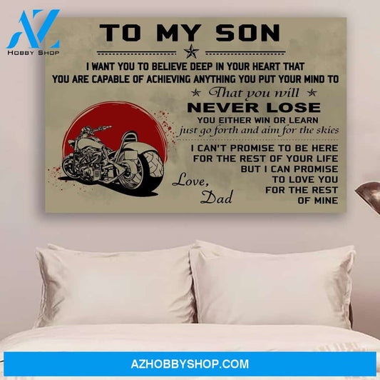 G- Biker Dad To Son Never Canvas And Poster, Wall Decor Visual Art Gift Father's Day