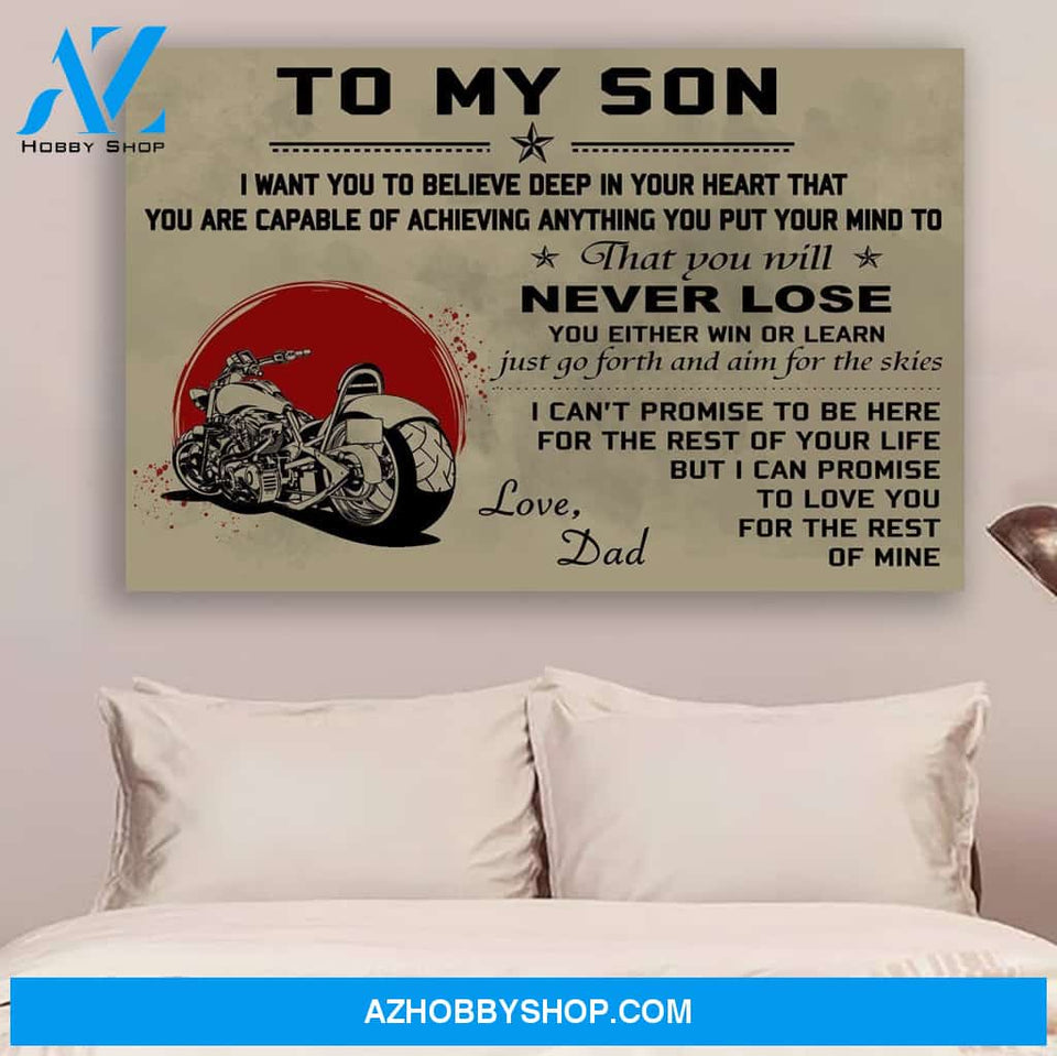 G- Biker Dad To Son Never Canvas And Poster, Wall Decor Visual Art Gift Father's Day