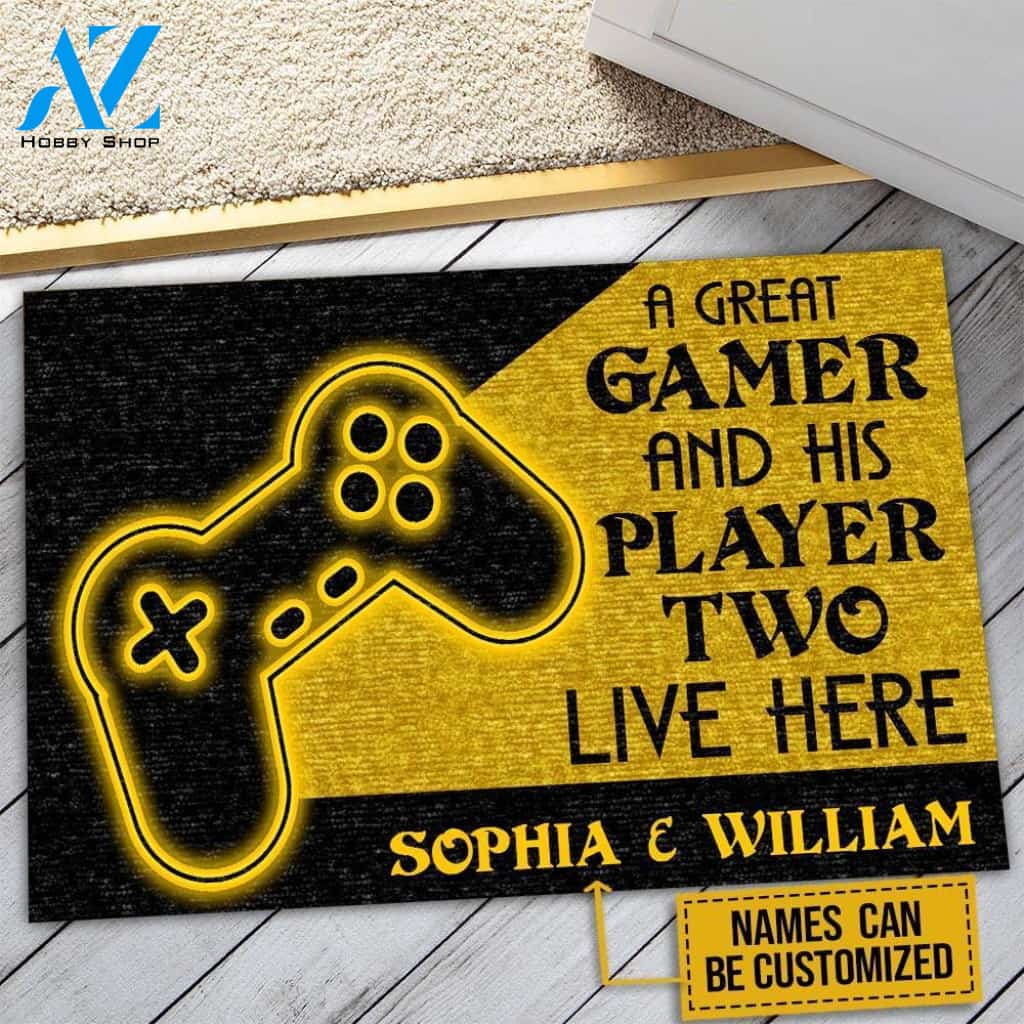 Gamer And His Player Two Live Here Custom Doormat | Welcome Mat | House Warming Gift