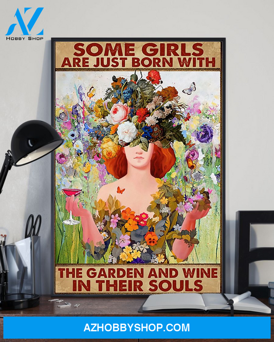 Gardening Girl Loves Wine Poster Some Garden And Wine In Their Souls Vintage Poster Canvas, Wall Decor Visual Art