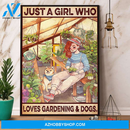 Gardening Just A Girl Who Loves Gardening & Dogs Shiba Inu Canvas And Poster, Wall Decor Visual Art