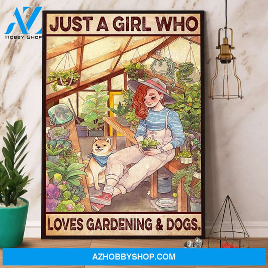 Gardening Just A Girl Who Loves Gardening & Dogs Shiba Inu Canvas And Poster, Wall Decor Visual Art