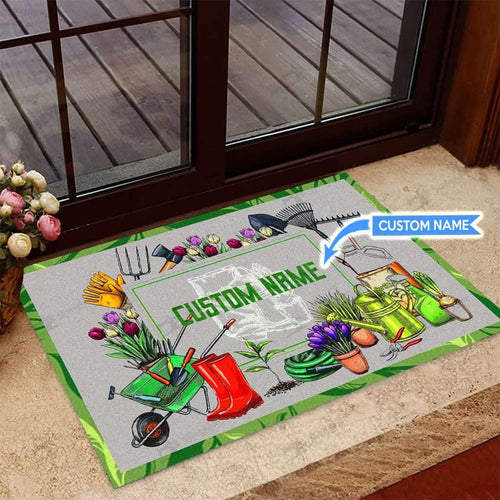 Gardening Tools Personalized Custom Name Doormat Welcome Mat