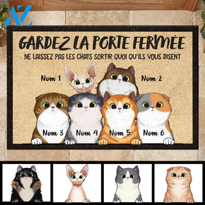 Gardez La Porte Fermée French - Funny Personalized Cat Doormat (WT) 