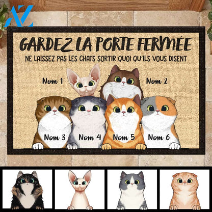 Gardez La Porte Fermée French - Funny Personalized Cat Doormat (WT) | WELCOME MAT | HOUSE WARMING GIFT