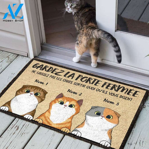 Gardez La Porte Fermée French - Funny Personalized Cat Doormat (WT) | WELCOME MAT | HOUSE WARMING GIFT