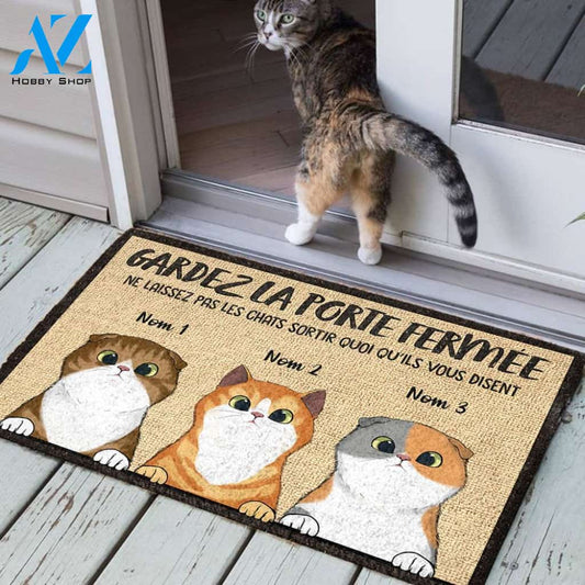 Gardez La Porte Fermée French - Funny Personalized Cat Doormat (WT) | WELCOME MAT | HOUSE WARMING GIFT