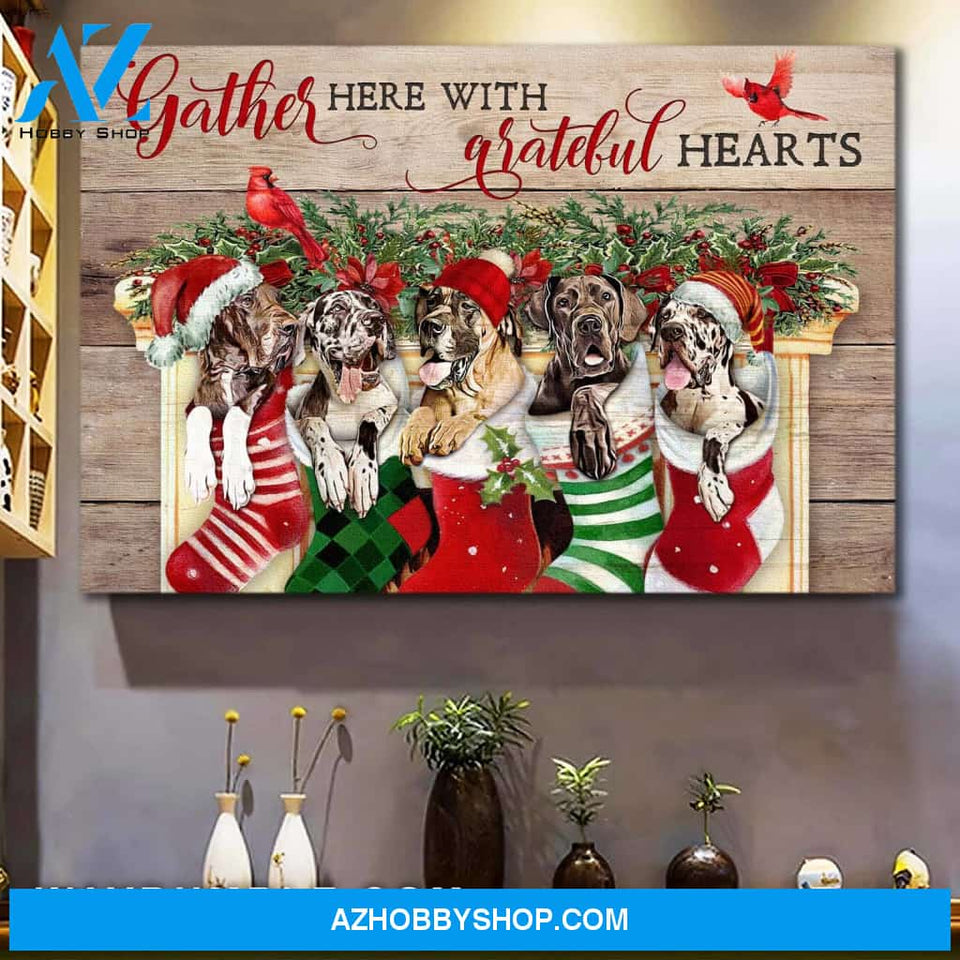 Gather here with grateful hearts - Great Dane, Dog Christmas Landscape Canvas Prints, Wall Art