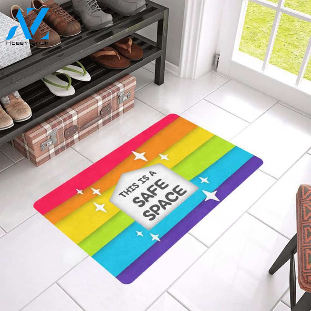 Gay LGBTQ Doormat, This is a safe space, Gay Pride Colors Home Welcome Door Mat, Gay Housewarming Gift, LGBT House Moving, Gay Wedding Gift