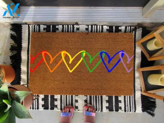 Gay pride doormat, heart doormat, LGBT pride, rainbow, rainbow gift, personalized doormat, welcome mat, housewarming gift, wedding gift