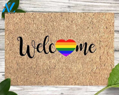 Gay Pride Doormat, LGBT Gift, Rainbow Welcome Mat, Gay Wedding Gift, Rainbow Heart, Welcome Mat