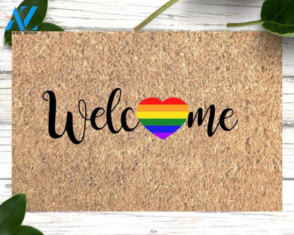 Gay Pride Doormat, LGBT Gift, Rainbow Welcome Mat, Gay Wedding Gift, Rainbow Heart, Welcome Mat