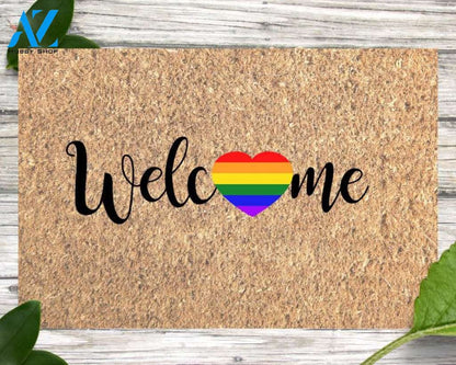 Gay Pride Doormat, LGBT Gift, Rainbow Welcome Mat, Gay Wedding Gift, Rainbow Heart, Welcome Mat