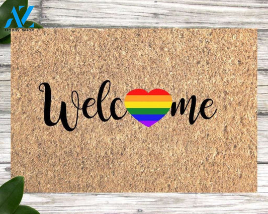 Gay Pride Doormat, LGBT Gift, Rainbow Welcome Mat, Gay Wedding Gift, Rainbow Heart, Welcome Mat