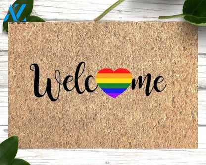 Gay Pride Doormat, LGBT Gift, Rainbow Welcome Mat, Gay Wedding Gift, Rainbow Heart, Welcome Mat