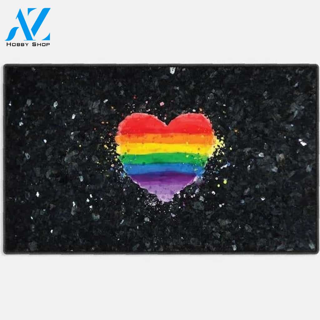 Gay Pride Lesbian Lgbt Blue Black Marble Granite Neon Doormat, Housewarming Gift
