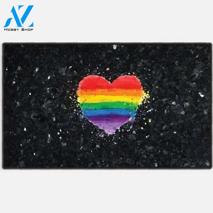 Gay Pride Lesbian Lgbt Blue Black Marble Granite Neon Doormat, Housewarming Gift
