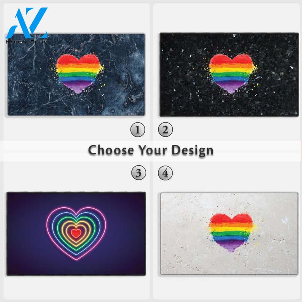 Gay Pride Lesbian Lgbt Blue Black Marble Granite Neon Doormat, Housewarming Gift, Custom Welcome Mat 019