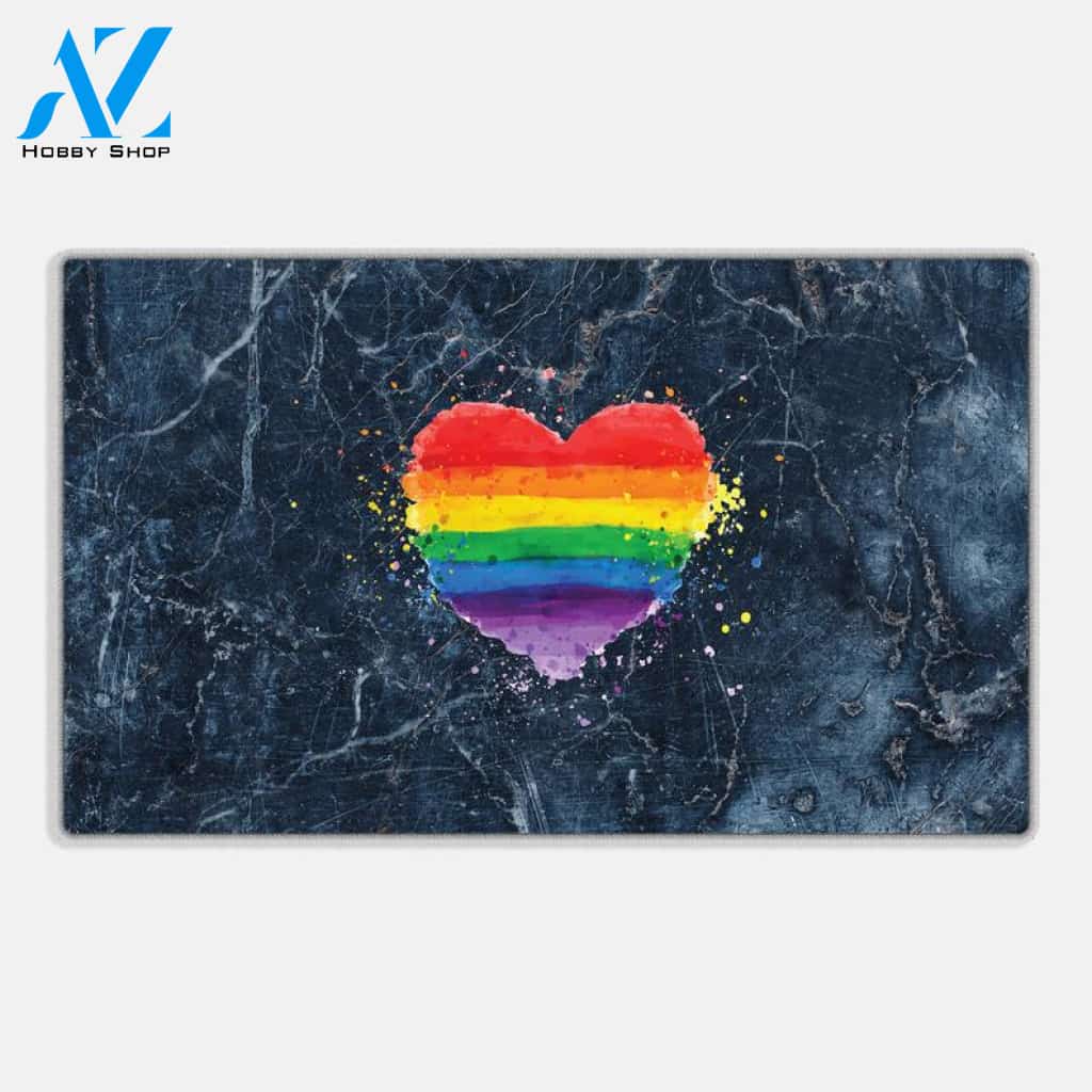 Gay Pride Lesbian Lgbt Blue Black Marble Granite Neon Doormat, Housewarming Gift, Custom Welcome Mat 019