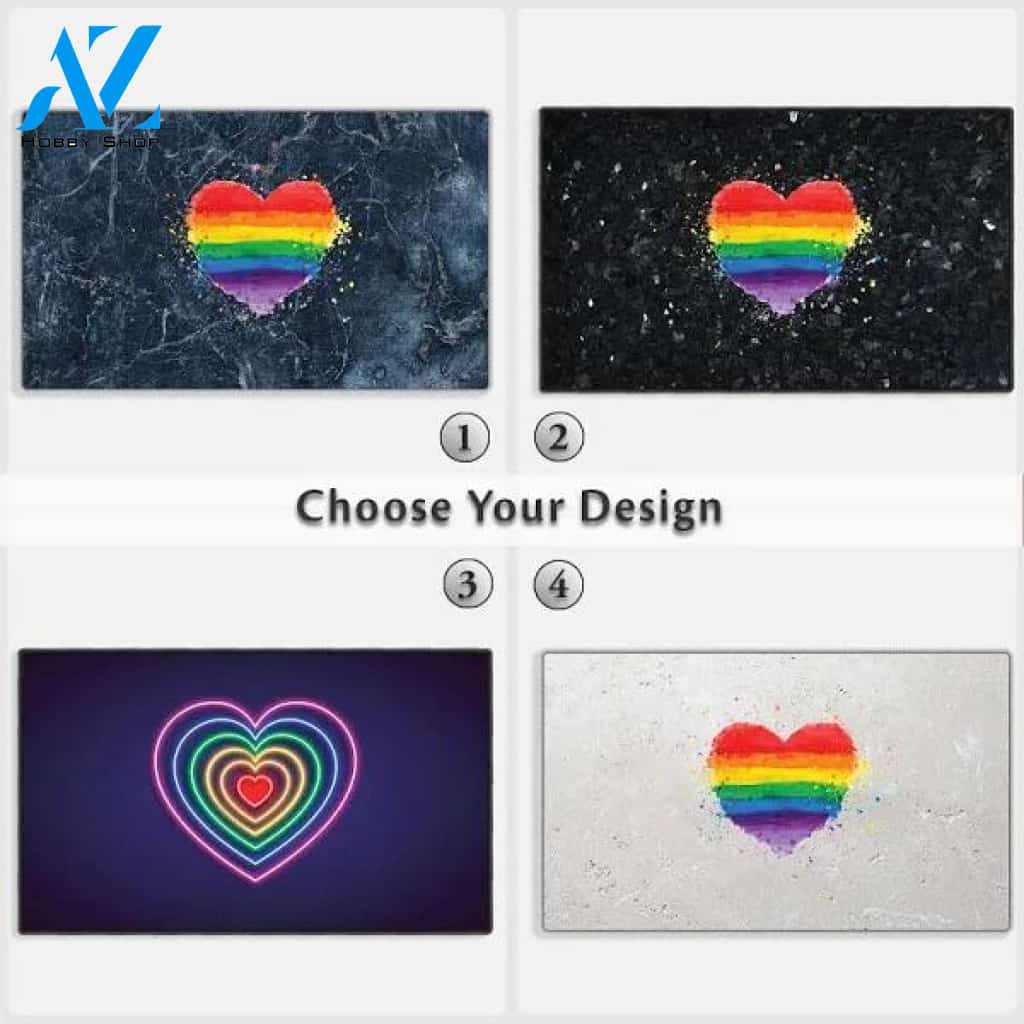 Gay Pride Lesbian Lgbt Blue Black Marble Granite Neon Doormat, Housewarming Gift