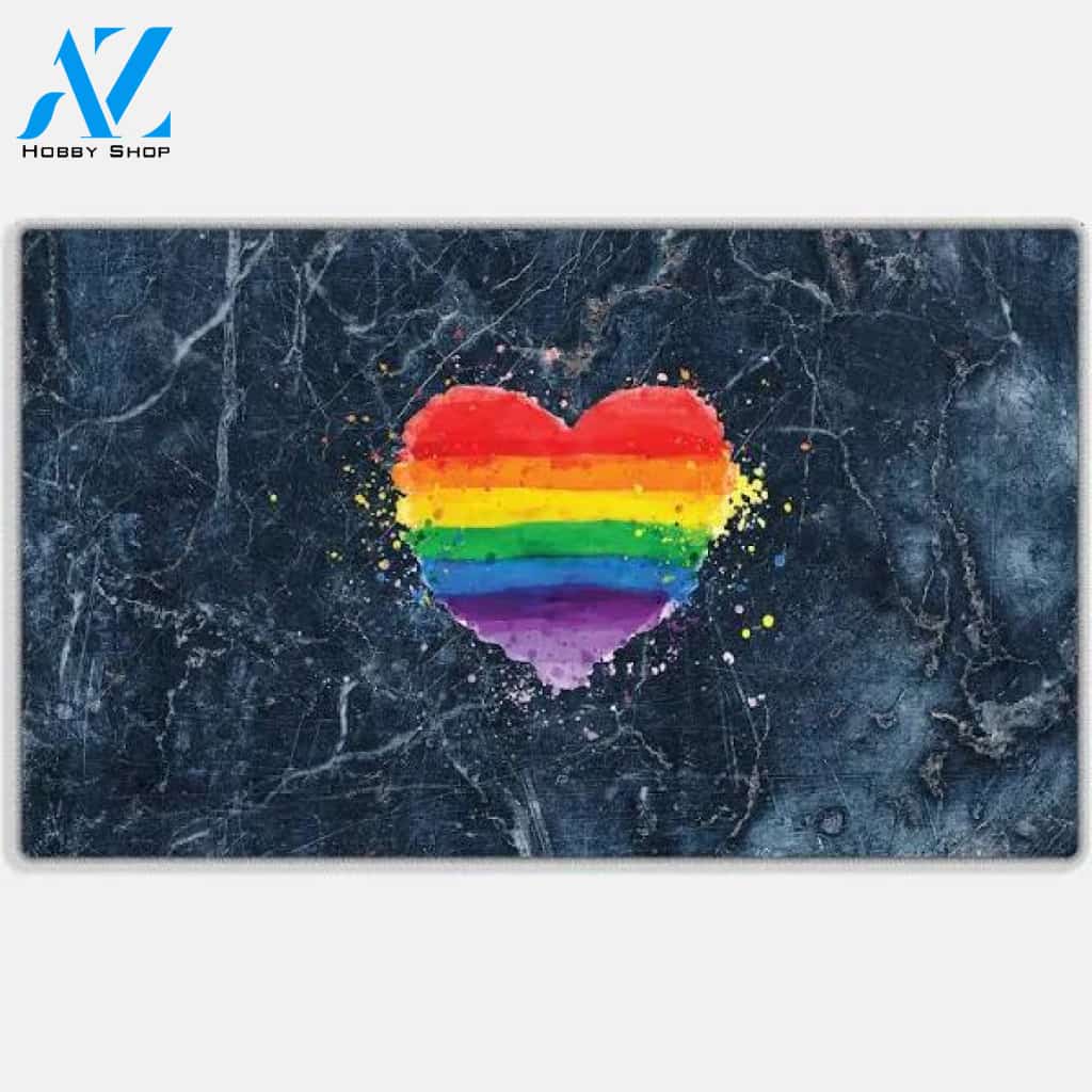 Gay Pride Lesbian Lgbt Blue Black Marble Granite Neon Doormat, Housewarming Gift