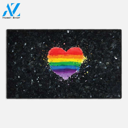 Gay Pride Lesbian Lgbt Blue Black Marble Granite Neon Doormat, Housewarming Gift, Custom Welcome Mat 019