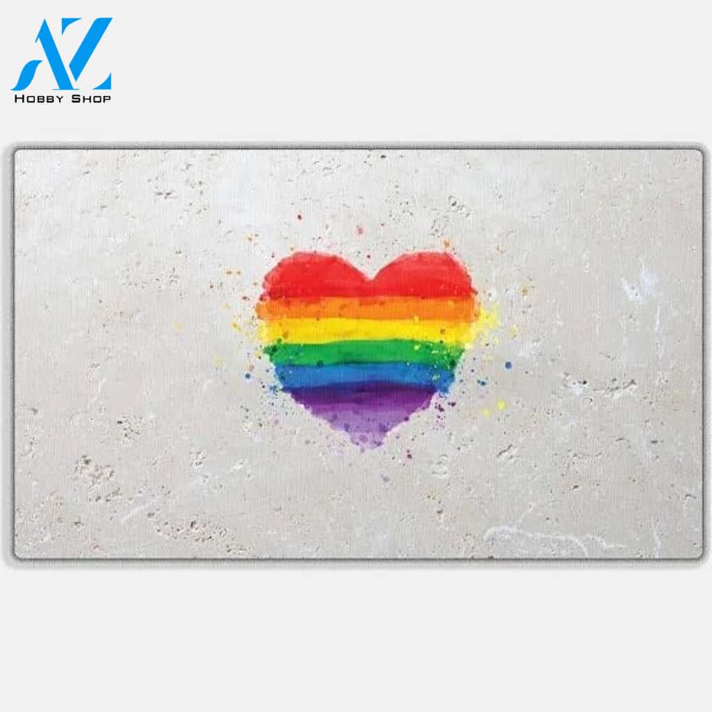 Gay Pride Lesbian Lgbt Blue Black Marble Granite Neon Doormat, Housewarming Gift